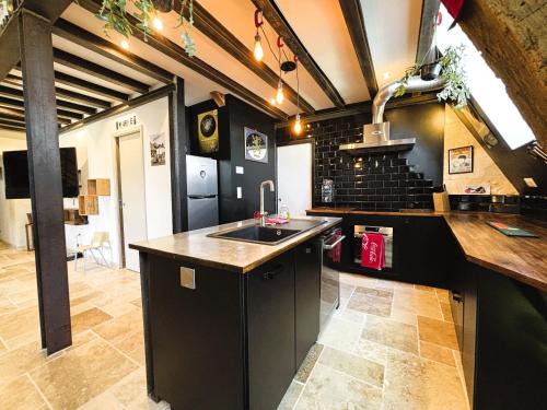 una cucina con un lavello e un piano di lavoro di Résidence du Palais a Bourges