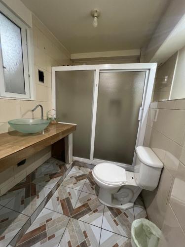 a bathroom with a toilet and a sink at C&M Exclusive Private Rooms in Quetzaltenango
