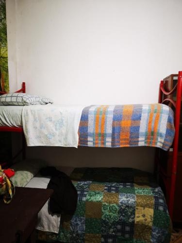 a room with two bunk beds and a table at Pinnettu sardo casa di campagna in ecosistema insetti e animaletti simpatici in condivisione,Leggere attentamente Prima di prenotare in Oliena