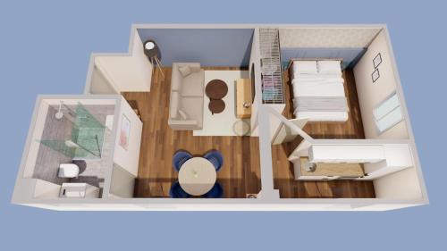 a rendering of a room with a floor plan at Le Cobalt - Parking Gratuit, Unique & Central in Saint-Brieuc
