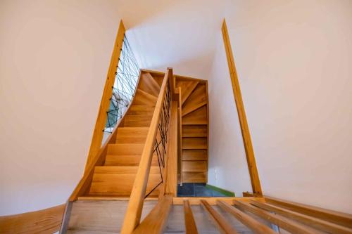 a staircase in a house with a glass window at Holiday home in Trebnje - Kranjska (Krain) 53751 in Trebnje