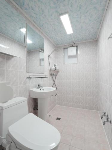 a bathroom with a toilet and a sink at HeiStay-30sec from Hongdae SubwayStop-Elevator in Seoul