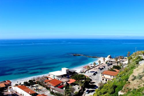 an aerial view of a beach and the ocean at Hotel Terrazzo Sul Mare in Tropea