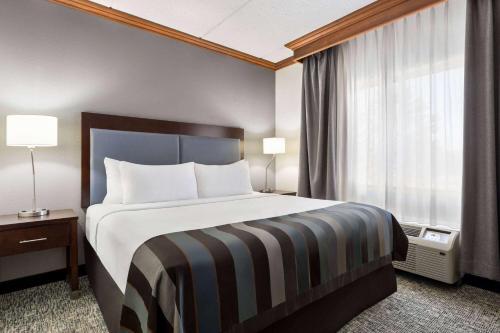 a hotel room with a bed and a window at Wingate by Wyndham Fletcher at Asheville Airport in Fletcher