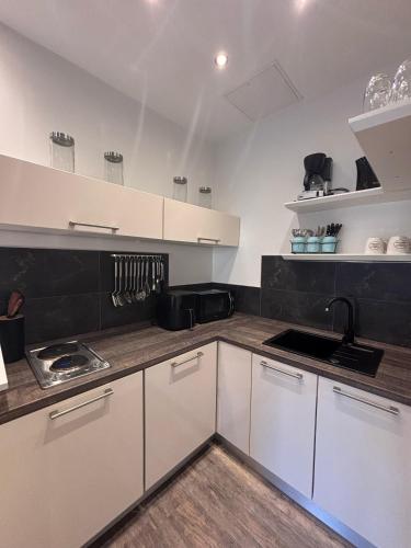 Kuchyň nebo kuchyňský kout v ubytování Apartmenthaus Wertheim
