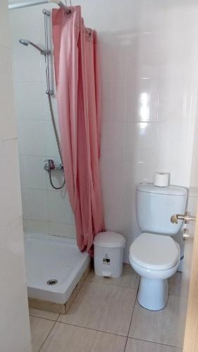 a bathroom with a shower and a toilet and a tub at Napa Charles Apts in Ayia Napa