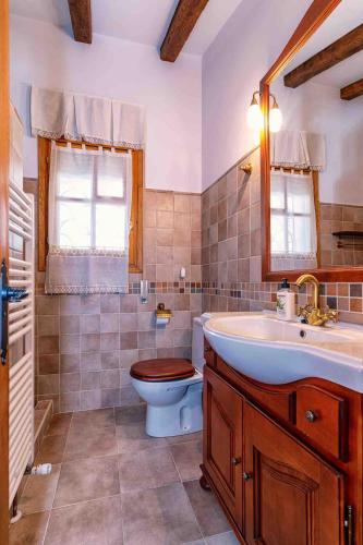 a bathroom with a toilet and a sink at Casa del Lago in Beceite