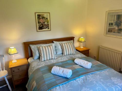 MichelmershにあるSelf-contained Guest Suite, Michelmersh, Romseyの枕が2つ置かれたベッドのある寝室