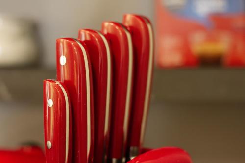 a group of red chairs sitting next to each other at Bianca Suite in Mantova