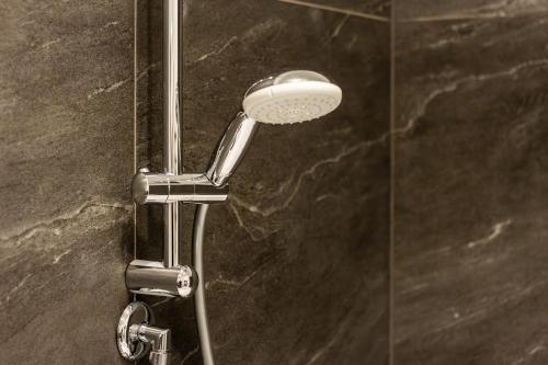 a shower with a shower head in a bathroom at Bianca Suite in Mantova