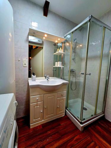 une salle de bain avec un lavabo et une douche dans l'établissement Appartement T3 Agen, France, à Agen