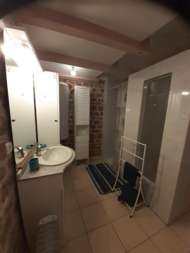 une salle de bain avec un lavabo et un miroir dans l'établissement Gîte Vosges Alsace 5 voyageurs, à Raon-lès-Leau