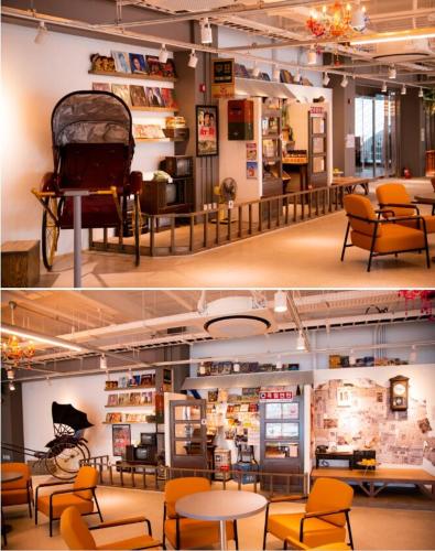 two pictures of a store with chairs and tables at Near Incheon airport, China town, Songdo, Inha Uni Hospital in Incheon