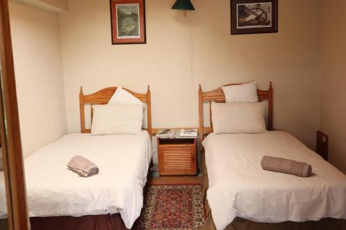 two beds sitting next to each other in a room at Field and Stream in Dullstroom