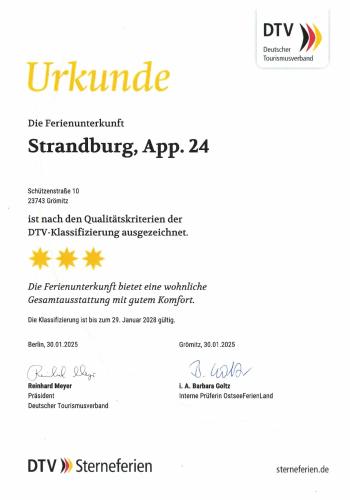Сертификат, награда, вывеска или другой документ, выставленный в Grömitz Strandburg App 24, Schützentraße