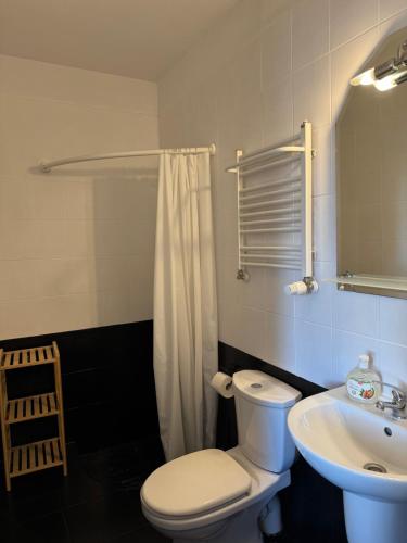 a bathroom with a toilet and a sink at Folwark Nadmorska Ostoja in Mechelinki