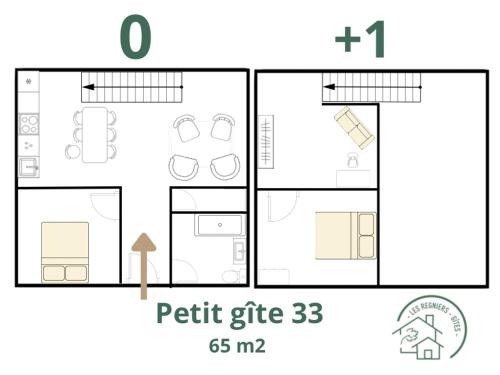 a floor plan of a small apartment with a plot at Les Régniers - 2 gîtes pour partir ensemble in Eynesse
