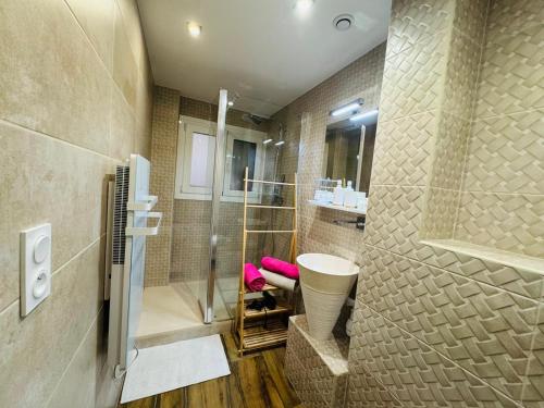 a bathroom with a shower and a toilet and a sink at Smp BLING BLING in Toulon