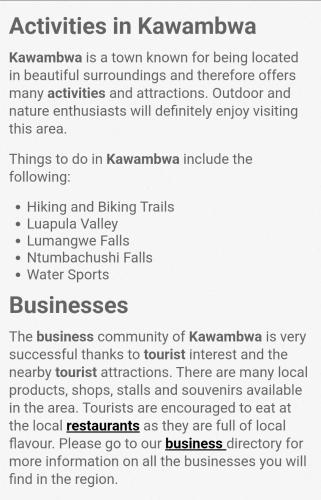 a screenshot of a list of benefits of kwanzaa at Zuba waterfall executive Lodge in Simon Mwansa Kapwepwe International Airport