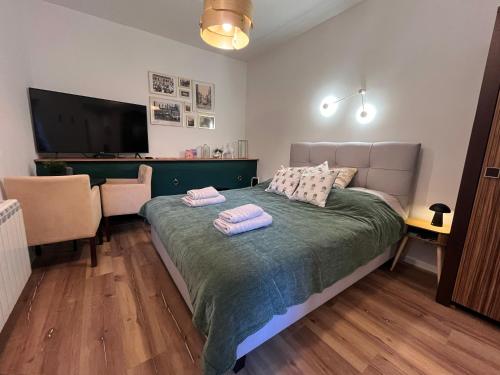 Ένα ή περισσότερα κρεβάτια σε δωμάτιο στο Apartamenty Swarzędz