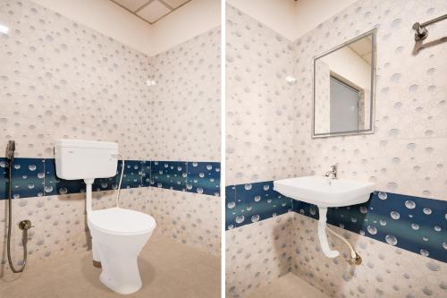 two pictures of a bathroom with a toilet and a sink at Super Collection O Sayhallo Narcos in Bhubaneshwar