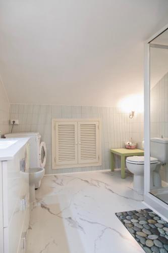 a white bathroom with a toilet and a sink at Villa Oleandri in Carmagnola