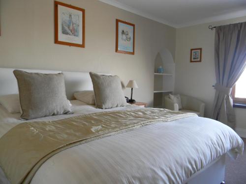 a bedroom with a large white bed with two pillows at Harbour Lights Guesthouse in Stranraer