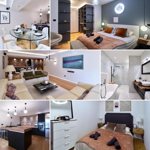 un collage de photos d'une chambre d'hôtel dans l'établissement LE LUXURY LOFT - PARLEMENT EUROPÉEN l PARKING l NETFLIX - SPACIEUX & UNIQUE, à Strasbourg