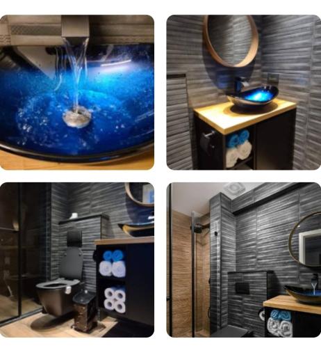 a series of four pictures of a bathroom with a tub at SEA VIEW HAIFA Suite on the beach in Haifa