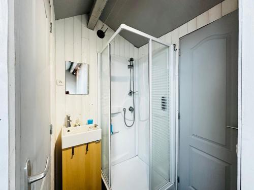 une salle de bain avec douche et lavabo dans l'établissement Charmante maison à 200m de la plage pour 5 personnes - FR-1-709-94, à Fouras