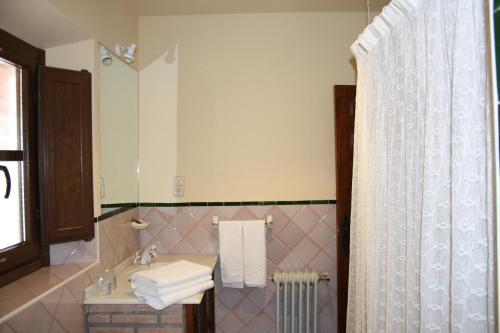 a bathroom with a sink and a shower at Hotel Rural San Roque in Pitres