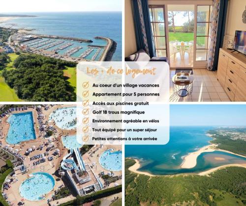 un collage de trois photos d'un complexe hôtelier dans l'établissement 