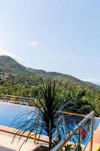 a palm tree sitting next to a swimming pool at Chaweng Hill with pool in Nathon Bay