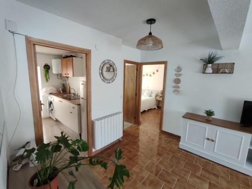 a large room with a kitchen and a room with a kitchen at Apartamento rural Casa Manito in El Barraco