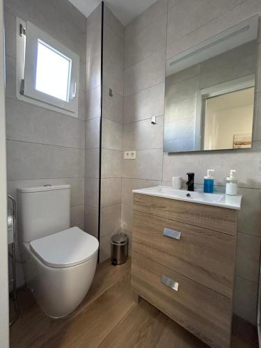 a bathroom with a toilet and a sink and a mirror at Bieti Castellon in Castellón de la Plana
