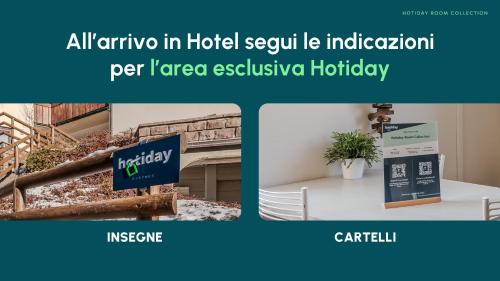 a collage of two pictures of a hotel room at HOTIDAY Room Collection - Torbole in Nago-Torbole