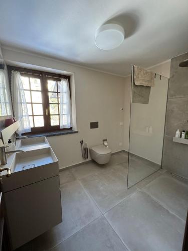 a bathroom with a toilet and a sink and a shower at Ferienhaus-Chalet Breuil-Cervinia Valtournenche in Valtournenche