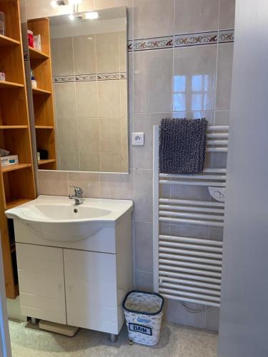 une salle de bain avec un lavabo et une douche dans l'établissement La Falaise, à Mers-les-Bains