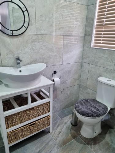 a bathroom with a sink and a toilet at Catch and Relax St Helena Bay in West Point