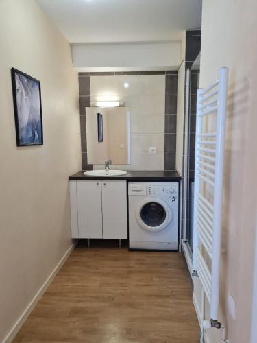 - une buanderie avec un évier et un lave-linge dans l'établissement Appartement avec terrasse proche plage Sillon, à Saint-Malo
