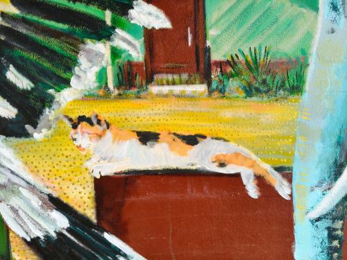 a painting of a cat laying on a table at Yuyu Golden Beach in Ko Chang