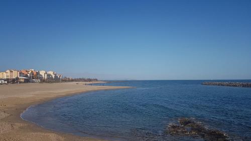 - une vue sur une plage avec des bâtiments en arrière-plan dans l'établissement Appartement Cap d'Agde, au Cap d'Agde