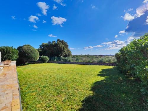 a large grassy yard with a fence and trees at Villa Nuralux - Vistas Espectaculares, Piscina Privada y BBQ in Sant Climent