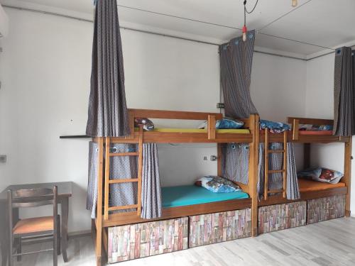a room with two bunk beds in a room at Hostel Albania LoFT in Tirana