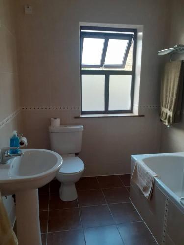 a bathroom with a toilet and a sink and a tub at Nature's Edge in Moneyduff