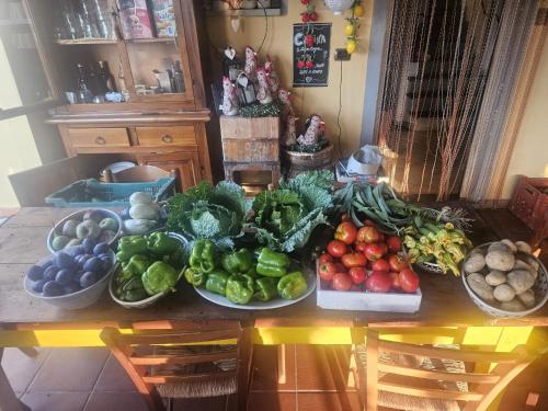 a table with a bunch of vegetables on it at podere il sorriso degli angeli in Pistoia