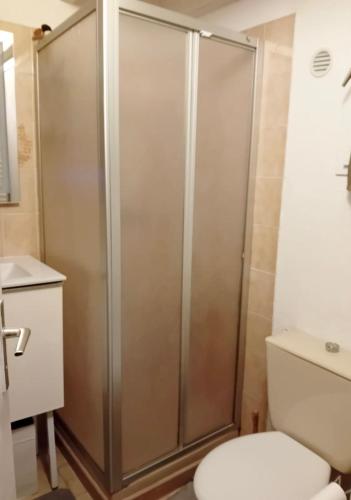 une salle de bain avec douche et toilettes dans l'établissement Le Soleil - Mazet 33, à Saint-Martin-de-Brômes