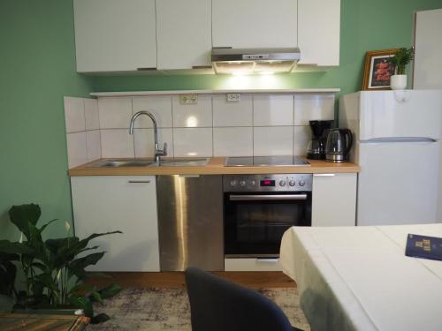 a kitchen with a sink and a stove at Apartment Astrid in Zell am See