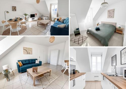 un collage de photos d'un salon et d'une salle à manger dans l'établissement FairyHome Parking Privé Proche Disney, à Magny-le-Hongre