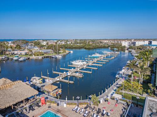 an aerial view of a marina with boats in the water at Bay Breeze in Sarasota